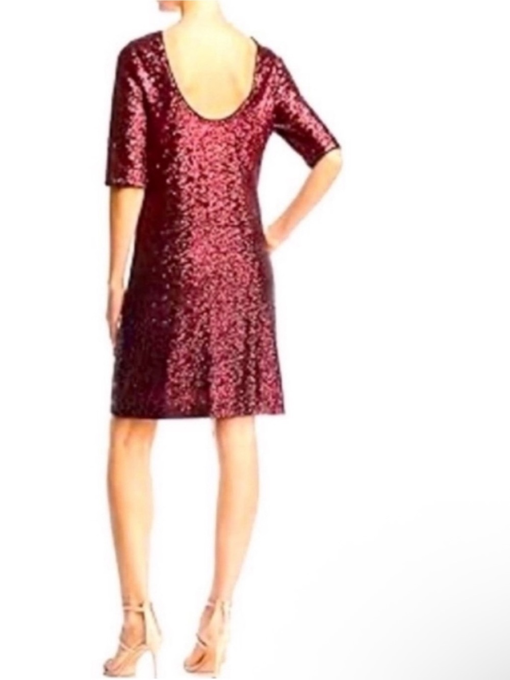 Betsy Johnson Women's Sequined Shift Dress - Burgundy Size 4 - Picture 4 of 9